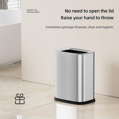KHMMGK 2.6 Gal Stainless Steel Bathroom Trash Can,Metal Waste Baskets with Removable Inner Bucket,Small Office Garbage Can