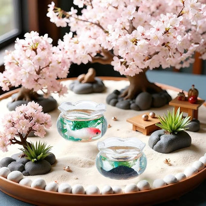 SUNNYCLUE 5Pcs 5 Styles Miniature Fish Tank Dollhouse Fish Bowl Plastic Simulated Round Goldfishes Grass Bowls Tanks Mini Display Decorations Accessories for Desktops Garden Scene Decors DIY Crafts