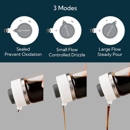 KITCHENDAO Precision Pour Glass Soy Sauce Dispenser with 3 Modes and 2 in 1 Glass Salt Shaker with Side Pour Spout