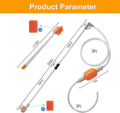 Carefree Fish Aquarium Siphon Vacuum Water Changer Kit for 3~10Gal Tank with 6Ft Water Hose Gravel Cleaner Cleaning Tools Collect Fish Poops and Long Handle Multifunctional Algae Brush