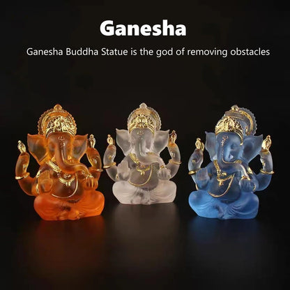 Yahu Lando Indian God Lord Ganesha Statue,Orange Lmitation Glass Hindu Elephant Statue Ganpati Idol Buddha Sculptures,Hindu Gift,Home Temple Mandir Meditation Yoga Room Decor 5.5"