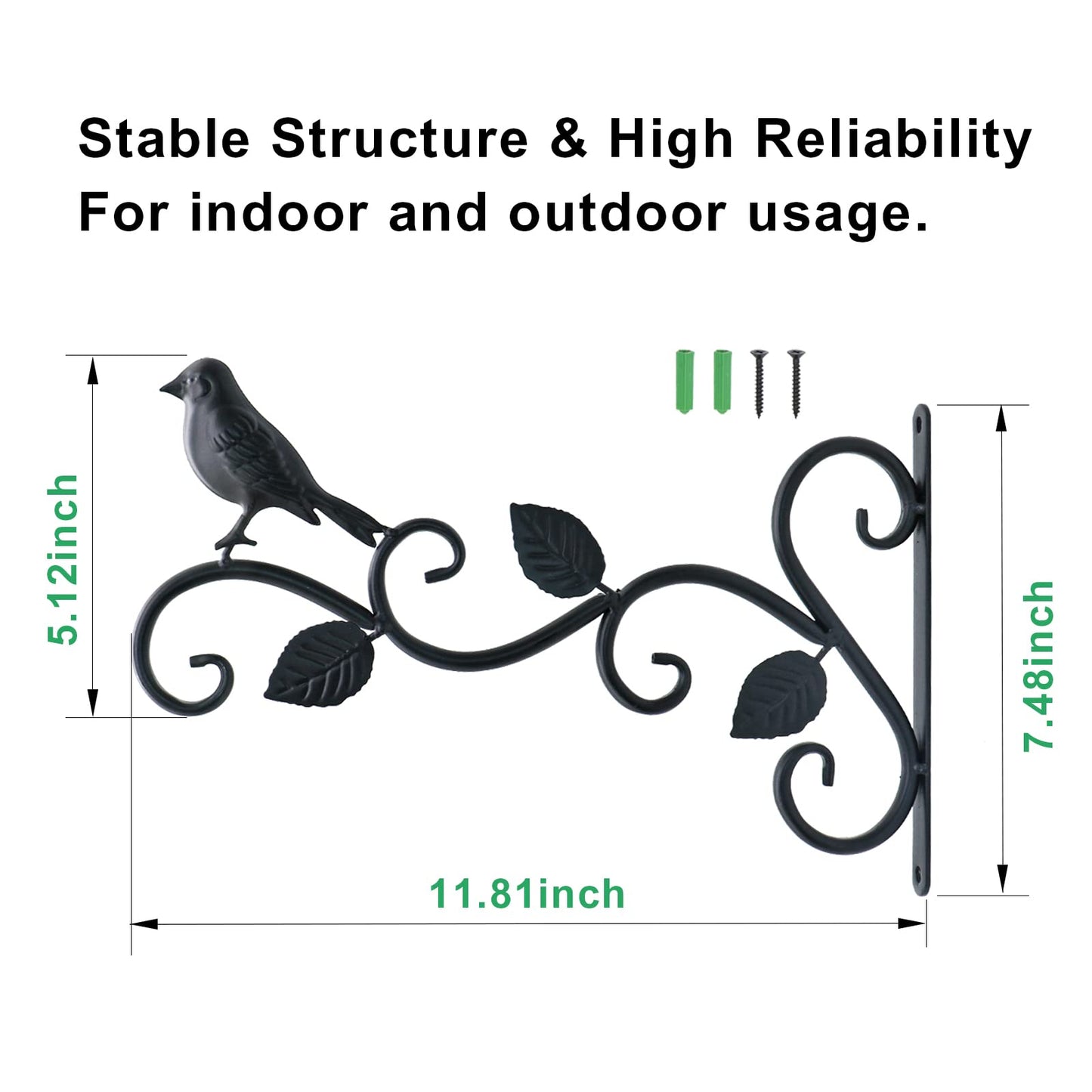 JIALAI HOME Hanging Plants Bracket 12" Bird Planter Outdoor Hooks Hangers for Flower Baskets Pot Bird Feeder Wind Chimes Lanterns Patio Garden Outdoor Indoor Metal Black, 4 Packs
