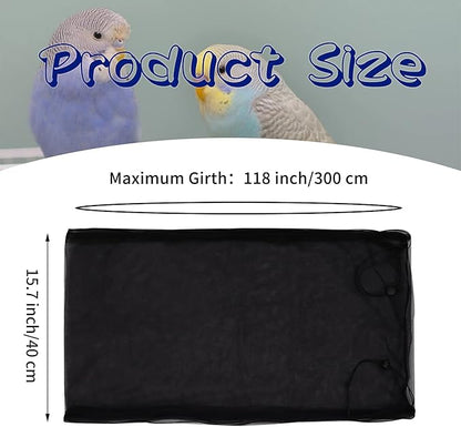 Daoeny Large Bird Cage Cover, Bird Cage Seed Catcher, Adjustable Soft Airy Nylon Mesh Net, Birdcage Cover Skirt Seed Guard for Parrot Parakeet Macaw African Round Square Cages (Black)