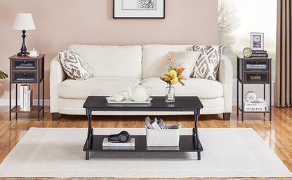 VECELO Coffee Table for Living Room with Round Corners Modern Farmhouse Center Table with Storage Shelf for Home Office 39 Inch, Easy Assembly, Classic Black