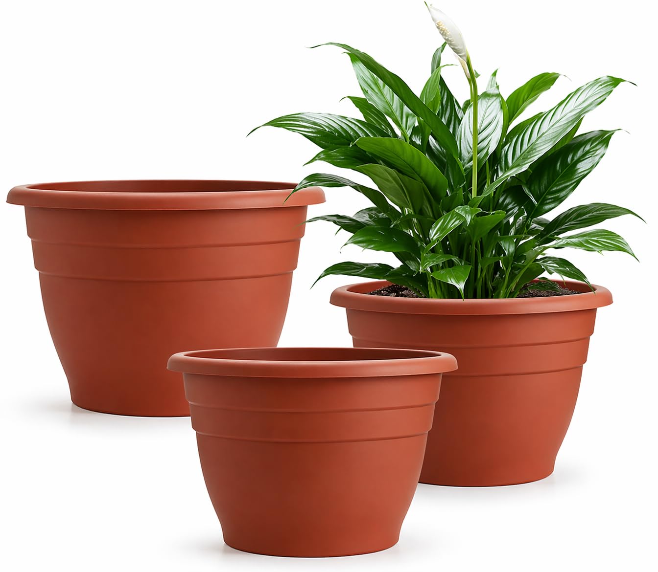 RooTrimmer 3 Pack 11 Inch Plant Pots Lightweight Planters with Drainage Holes,Durable Indoor & Outdoor Flower Pots for Garden,Patio & Home Decor(Pottery Red)