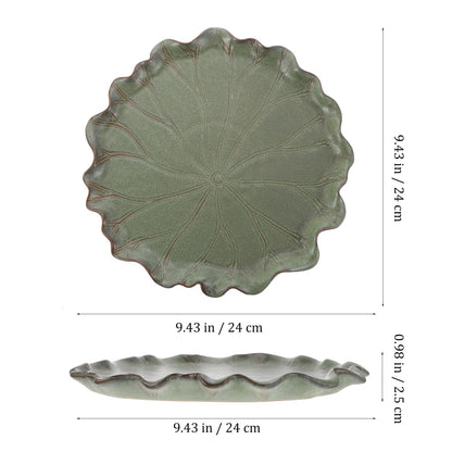 Yardwe Lotus Leaf Ceramic Plant Saucer Tray 9.44 Inch Bonsai Pot Base for Indoor Outdoor Succulent Planters Balcony Garden Protection