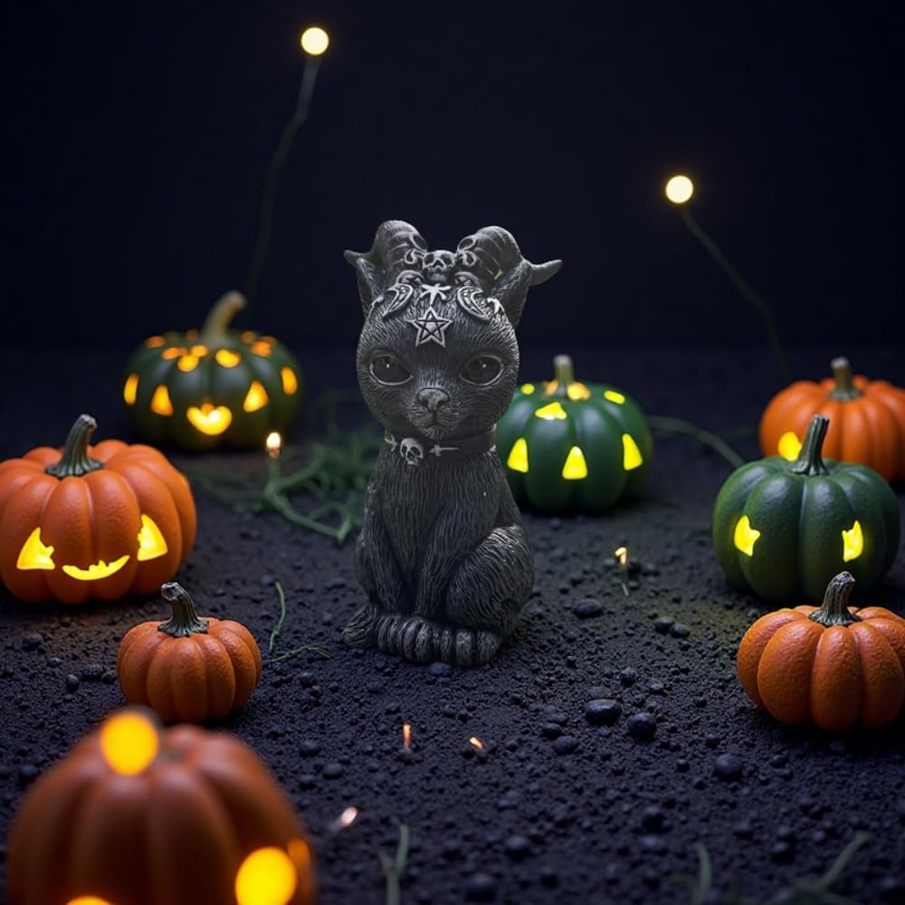 Dianreno Gothic Black Cat Figurines 3-Set,Black Cat Halloween Decoration