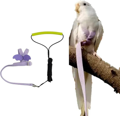 Bird Harness Leash Adjustable Outdoor Training Flying Harness Traction Rope with Cute Wing for Parrots Pigeons Budgerigar Lovebird Cockatiel Mynah (XL,Purple)