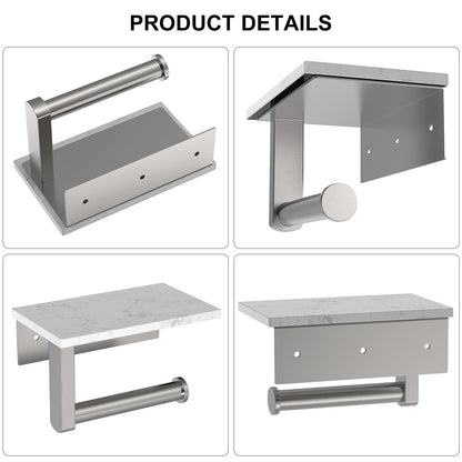 BATHLAVISH Toilet Paper Holder with Marble Shelf, 304 Stainless Steel Tissue Hand Holder Wall Mounted Toilet Paper Roll Hold with Phone Shelf for Bathroom Kitchen Washroom Bedroom, Brushed Nickel