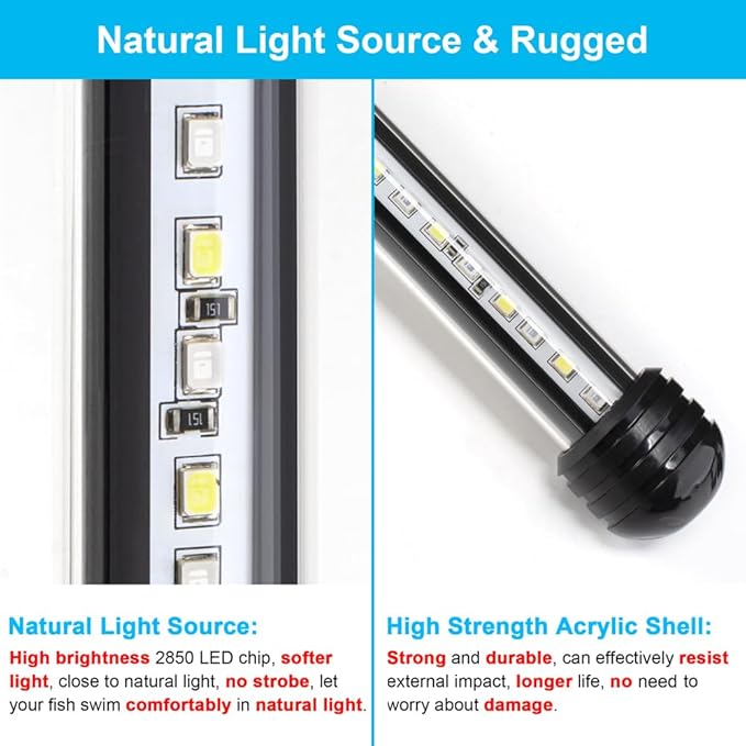 DaToo 4W 7.5inch Submersible Aquarium Light Underwater Fish Tank Light LED Aquarium Light Bar with Timer Auto On/Off and Dimmer Adjustable Brightness, 1 Yr Warranty