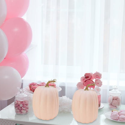 Winlyn 2 Pcs Large Artificial Pumpkins Fall Harvest Light Peach Pumpkins Big Faux Foam Pumpkins 8.7" for Fall Autumn Home Decor Wedding Baby Shower Thanksgiving Halloween Party Table Centerpiece
