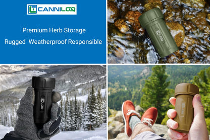 Canniloq TXD120 Airtight Storage Jar and Smell Proof Container Keeps Herbs Fresh for Months, 120ml, Black Body, Black Cap