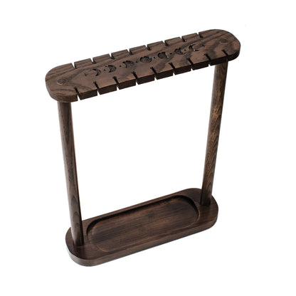 Kihomi Pendulum Display Stand with Tray - Wooden Necklace Stand, Crystal holder for 17 Pendulums and Pendants - Aesthetic Witchy Decor, Witchcraft and Wiccan Supplies for Your Spiritual Space (Brown)