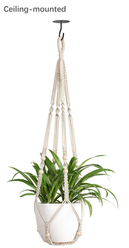 Mkono 3 Pack Macrame Plant Hangers and Ceiling Hooks, Indoor Different Size Hanging Planter Basket Flower Pot Holder with Beads No Tassels, Medium, Brown