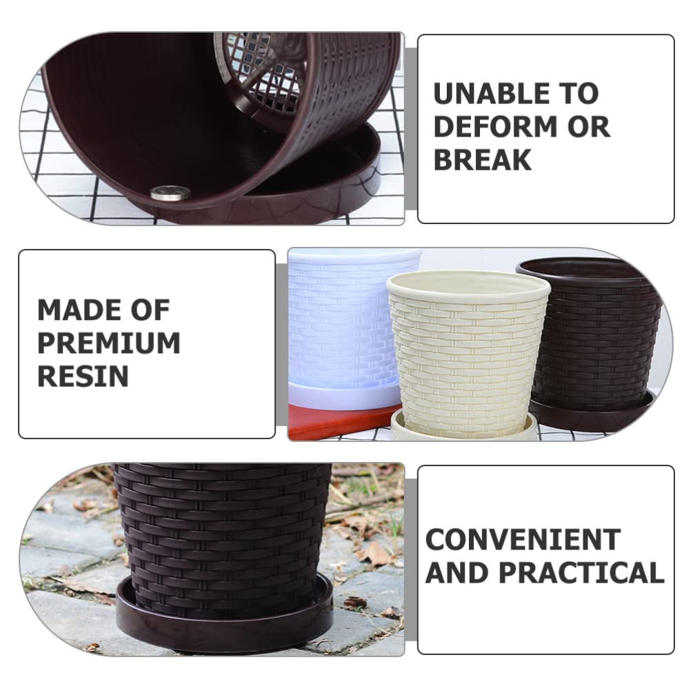 LIFKOME 3-Pack Resin Plant Pots with Drainage Trays 5.31In Indoor Outdoor Succulent Planters for Garden Home Office Simple Flower Pots Set