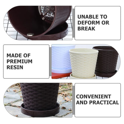LIFKOME 3-Pack Resin Plant Pots with Drainage Trays 5.31In Indoor Outdoor Succulent Planters for Garden Home Office Simple Flower Pots Set