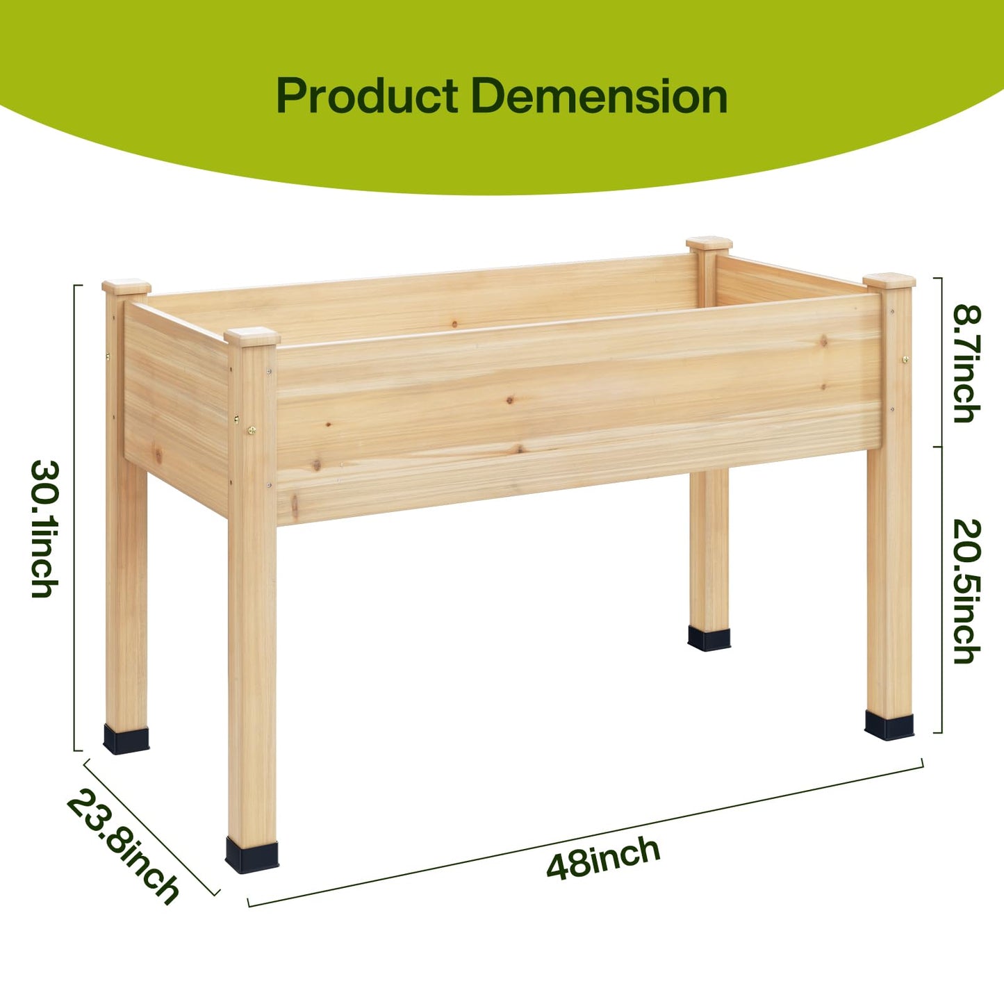 ZIENLIFE Wood Raised Garden Bed, 48x24x30in Elevated Wooden Planter Box with Legs Standing Growing Bed for Backyard, Patio, Balcony with Bed Liner, 200 Pound Capacity