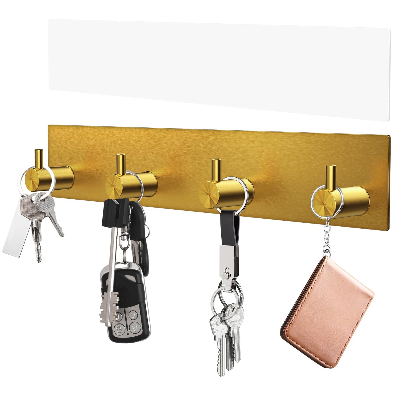 VIS'V Key Holder Wall Mount, Large Adhesive Key Hanger with 4 Hooks, Gold