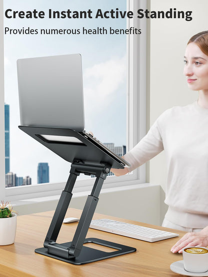 tounee Laptop Stand for Desk Adjustable Height, Telescopic Computer Stand with Pull Out Design Ergonomic Laptop Riser Fits All Laptops 10-17"-Gray