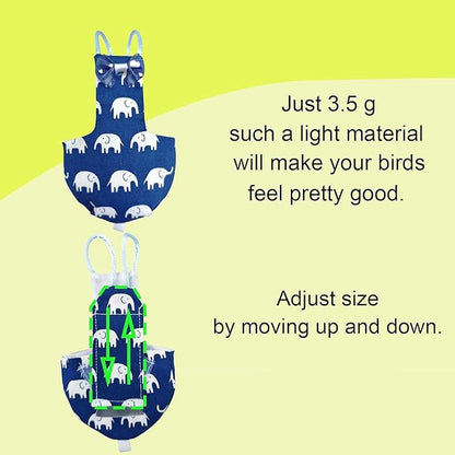 VANFAVORI Bird Diaper Harness Flight Suit Clothes with 80 Inch Flying Leash for Parrots Cockatiel Pet Birds Including A Cotton Pad, S Size, Elephant