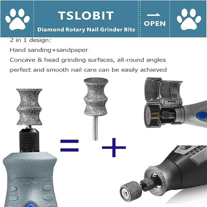 Diamond Dog Nail Grinder Bits Attachment,1/8'' Pet Nail Grinder Wheel for Dremel Dog Nail Grinder, Diamond Rotory Bit for Dogs&Pets Nail Care（Large B）