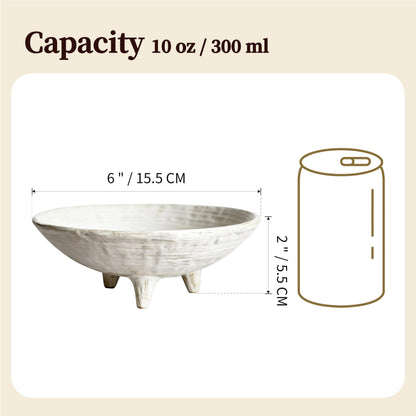 seicasaya Small Wabi-Sabi Ceramic Bowl, 6 Inch Handcrafted Tripod Design for Snacks, Sauces, Dips, Decorative Serving Bowl for Kitchen, Dining Table & Coffee Table (White)