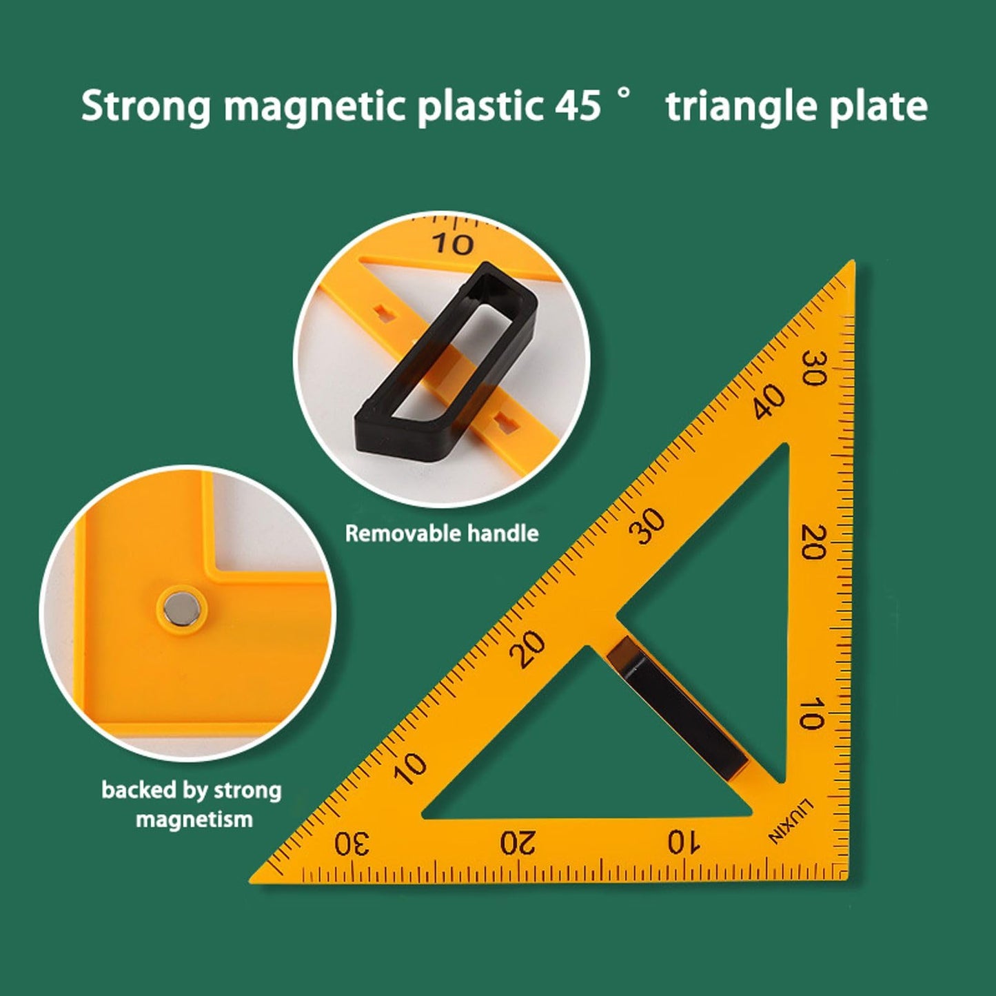 Magnetic Geometry Tool, Protractor, Triangle Rulers Easy Attachment Blackboard Measurement Kit, Teacher Board Protractor Multi-Purpose Kit Large Teaching Aids (Three-Piece Set)