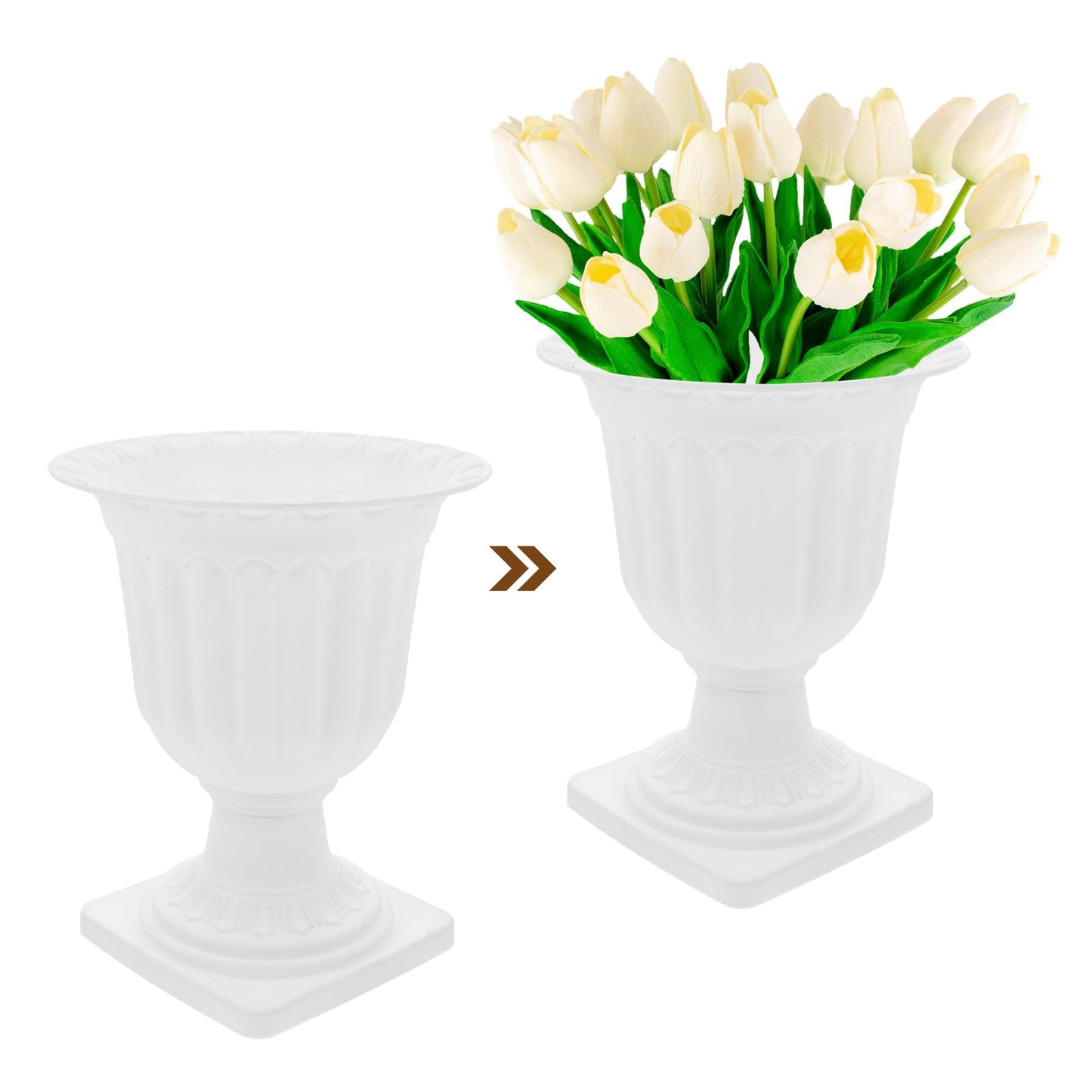 Abaodam 2pcs Urn Planter Flowerpot Flower Stand for Wedding Flower Pots Indoor Front Door Decorations Pots for Plants Tall Planter Outdoor Vase White, 6.7X5.5X5.5in