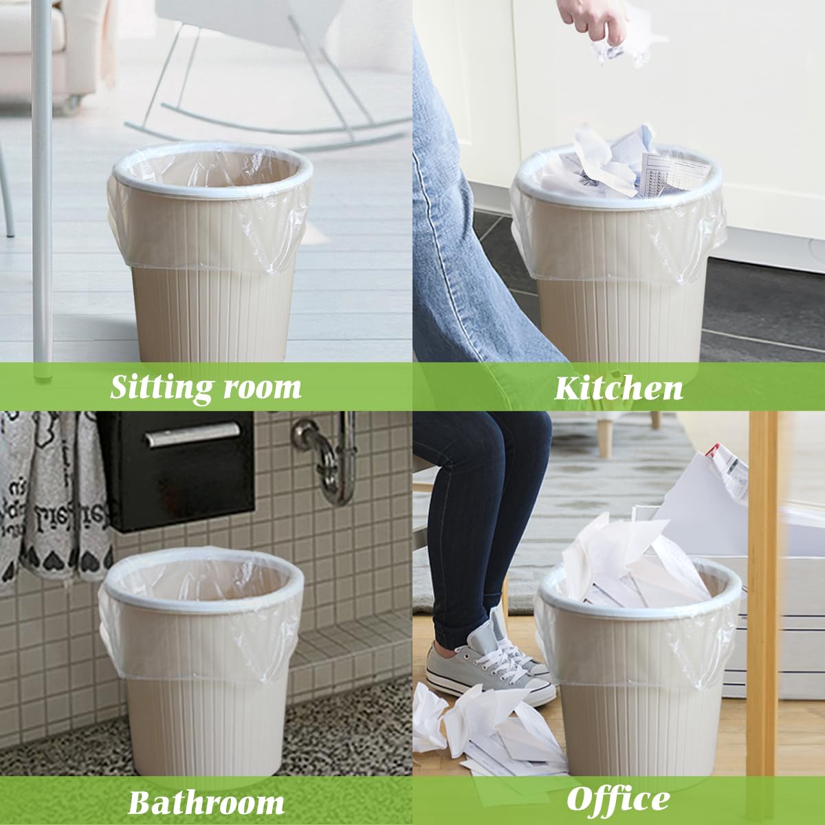 8 Gallon 300 Counts Unscented Medium Trash Bags,Fit 7,8,9,10 Gal Garbage Bags by Teivio, 30 Liter Thick Bathroom Can Bin Liners,Plastic Bags for Home Office Kitchen, Clear
