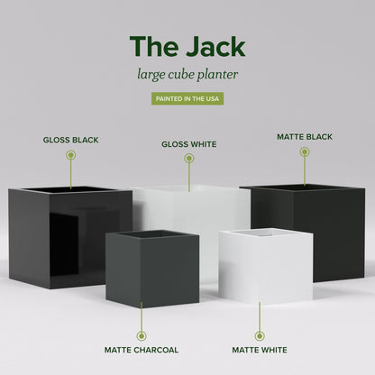 Greenline Jack Square Cube Planter - Indoor/Outdoor Large Fiberglass Lightweight Planter - 28" x 28" x 28" (Gloss Black)