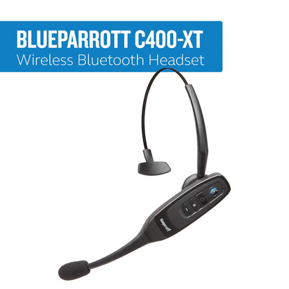 BlueParrott C400-XT Mono Bluetooth Wireless Headphones 96% Noise Canceling Trucker Headset with Mic, Convertible Over Head to Behind Neck Style with 300 ft. Wireless Range, 24 hrs. Talk Time, Black