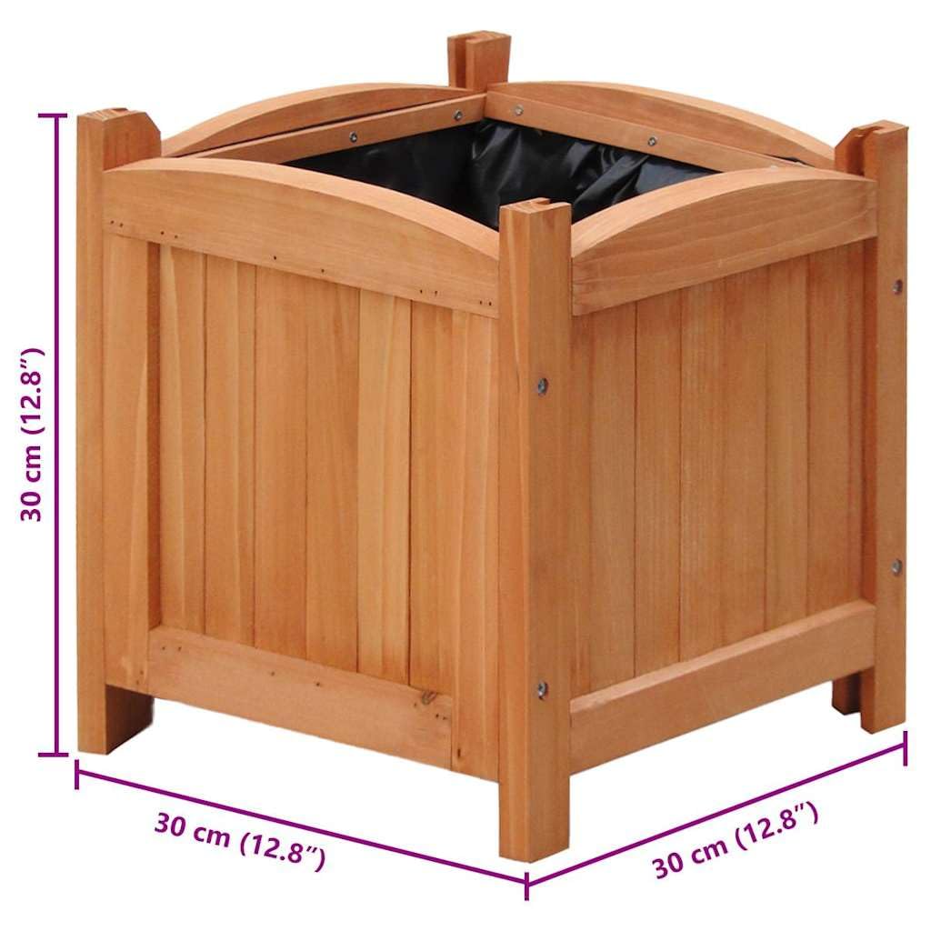 Coespram 4-Pack 12x12x12 in Rustic Brown Square Wooden Planters Solid Pine Raised Bed Set for Garden Patio Balcony, Varnished Outdoor Flower Box for Herbs Succulents