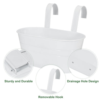 HowRU Metal Iron Flower Pots for Railing Fence Hanging Bucket Pots(5 Pcs) and Hanging Flower Pots Metal Iron Bucket Planter(10 Pcs) (White)