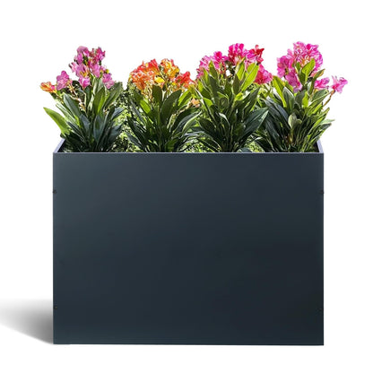 BAYN Metal Rectangular Planter Box Tall Planters for Outdoor Plants Modern Heavy Duty with Drainage Holes for Outside Indoor Patio Deck - Grey, 32”x 12”x 24”