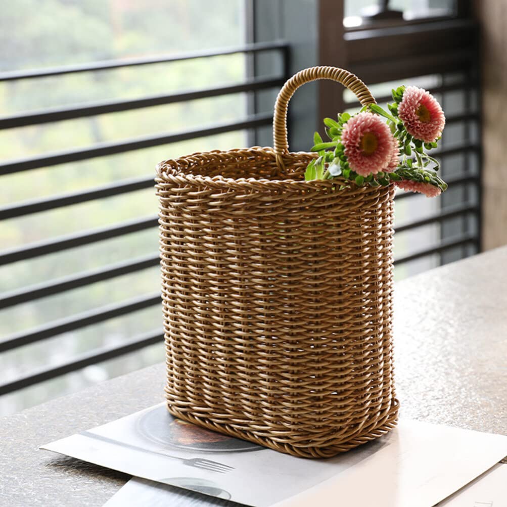 Woven Seagrass Storage Basket - Wall Mounted Planters with Rattan Flower Pot - Hanging Wicker Basket