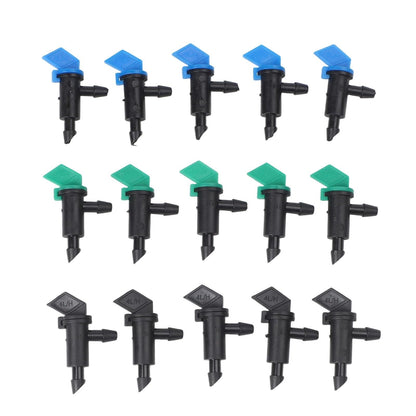 SundiooK Adjustable Flow Garden Drip Emitters, PE Plastic Irrigation Drippers with Shut-Off Valve, Fits 4/7mm Tubing for Plant Watering, 60 or 300 Packs