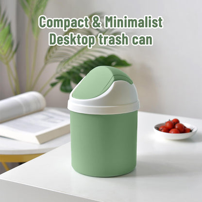 Desktop Mini Waste Can with Swing Lid, Stylish Lace Polka Dot Table Trash Bin Table Waste Paper Basket Round Small Trash Can for Office Bathroom Children Bedroom, Green