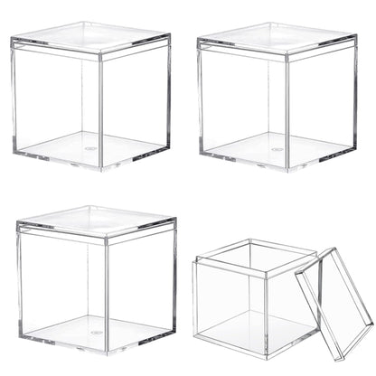 KissYou Small Clear Acrylic Box, 4 Pack Plastic Square Cube Acrylic Storage Box for Graduation Wedding Birthday Party Candy Boxes Jewelry Storage Box