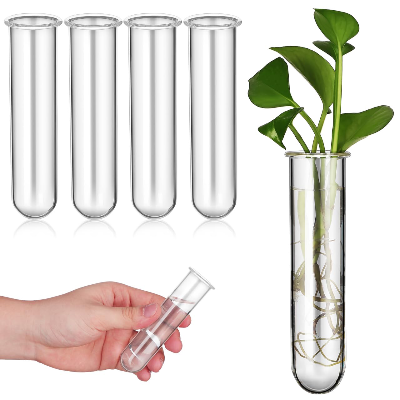 Housoutil Glasstubes for Plants, 5PCS Propagation Tubes for Plants, Glass Test Pipe Vase for Scientific Experiments, Desktop Party Home Office Decor, Flowers Desktop, Indoor Hydroponic Station