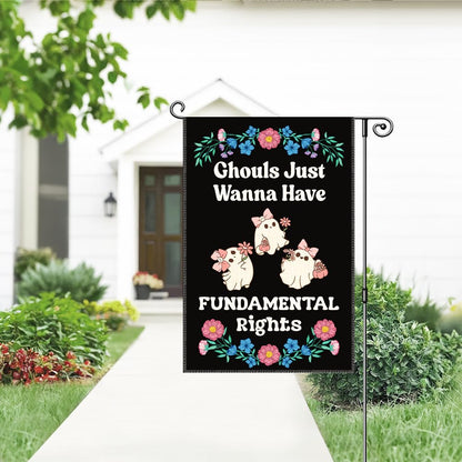 Gkodw Ghouls Just Wanna Have Fundamental Rights Garden Flag, Funny Spooky Season Halloween Yard Sign for Outside, Cute Ghost Fall Halloween Outdoor Decor, Feminist Reproductive Womens Rights Banner