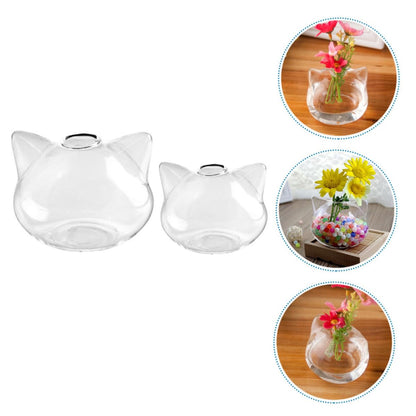 PRETYZOOM 2pcs Cat Shaped Glass Vase Hydroponic Plant Holder for Home Decor Cute Pink Cat Design Terrarium Container