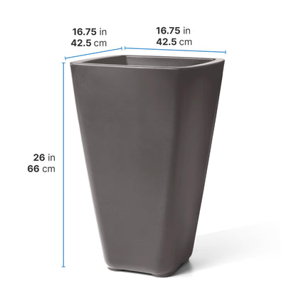 Step2 Bridgeview Tall Square Planter, Large Planters for Outdoor Plants, Gardening and Flower Pot for Patio or Porch, Efficient Drainage, Durable Plastic, Dark Cedar, 2-Pack