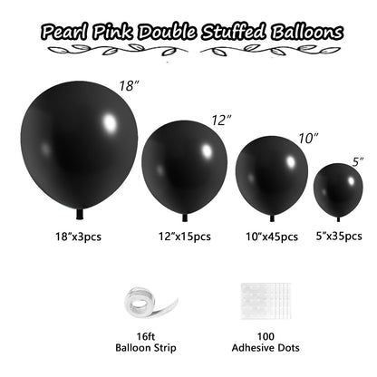 Black Balloons, 98PCS Double Stuffed Balloon Garland Arch Kit, 18/12/10/5 Inch Different Sizes for Birthday Anniversary Holiday New Year Halloween Ridder Party Decorations