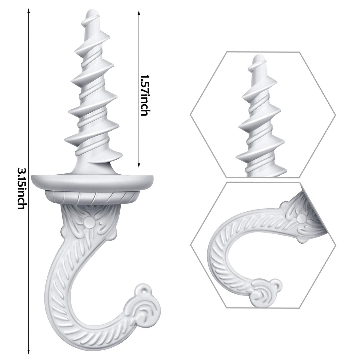 Ripeng 4 Pieces 40mm/1.57 Inch Swag Ceiling Hooks Wall Hook Heavy Duty Swag Hook Indoor Outdoor for Hanging Plants Chandelier (White)