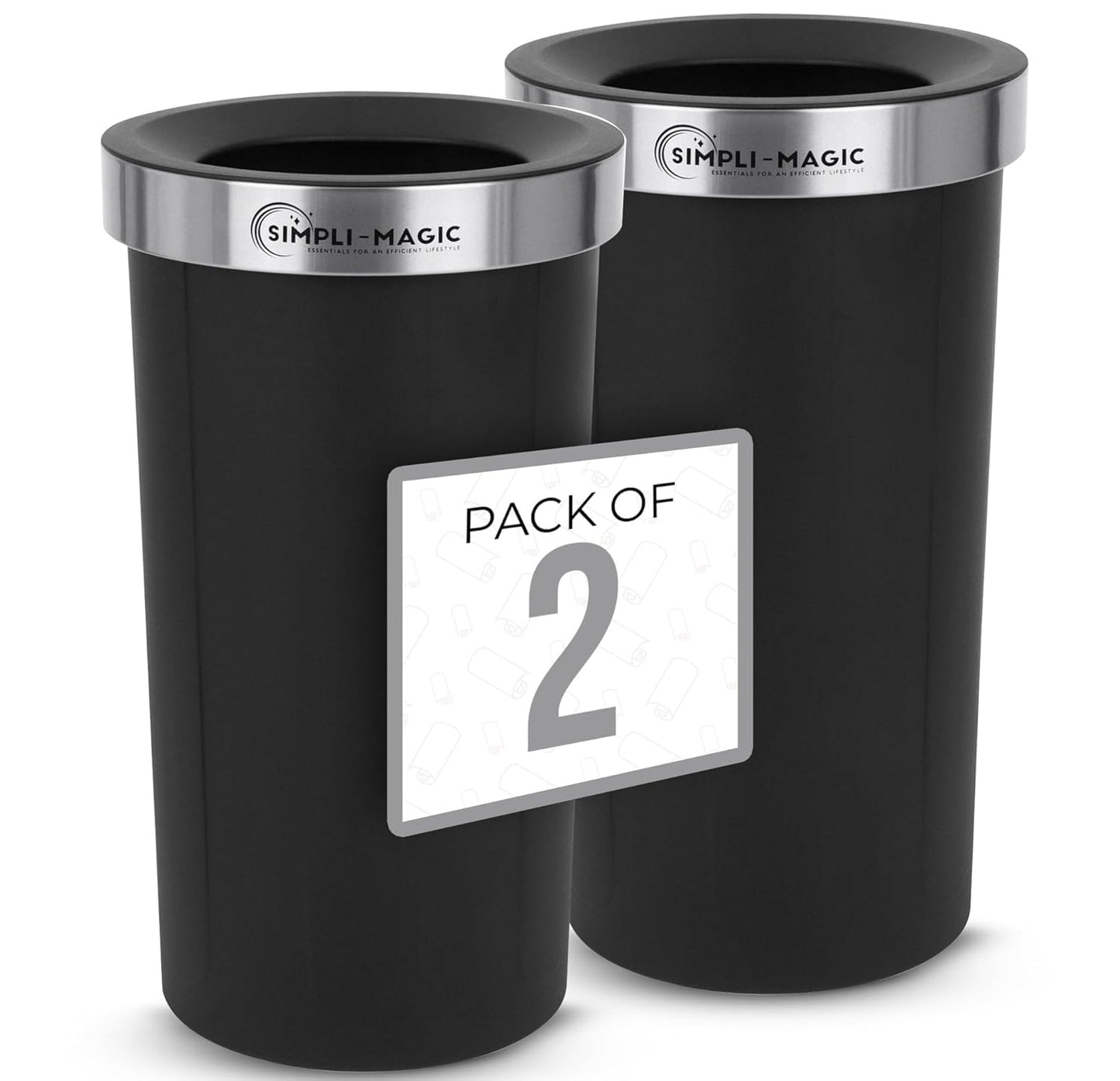 Simpli-Magic 16 Gallon (60L) Open Top Trash Can – Round Commercial Trash Can – Smudge-Resistant, Easy to Clean, Non-Skid Base, Stainless Steel (2 Pack)