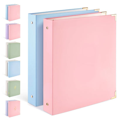 Sooez 2 Pack 3 Ring Binder with Metal Corners, Cute 1 Inch Binders Fits 175 Sheets of Paperwork, Three Ring Recipe Binder with Pocket for Women School Office Supplies, 8.5" x 11", Pink & Light Blue