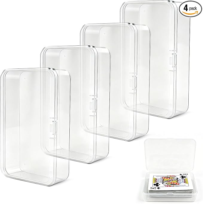 Blank Card Case, 4 Pack Clear Plastic Card Deck Box , Unbreakable, Highly Transparent , Snap-Button Design for Easy Access , Compact Playing Card Storage Box for Trading Cards, Business Cards & More