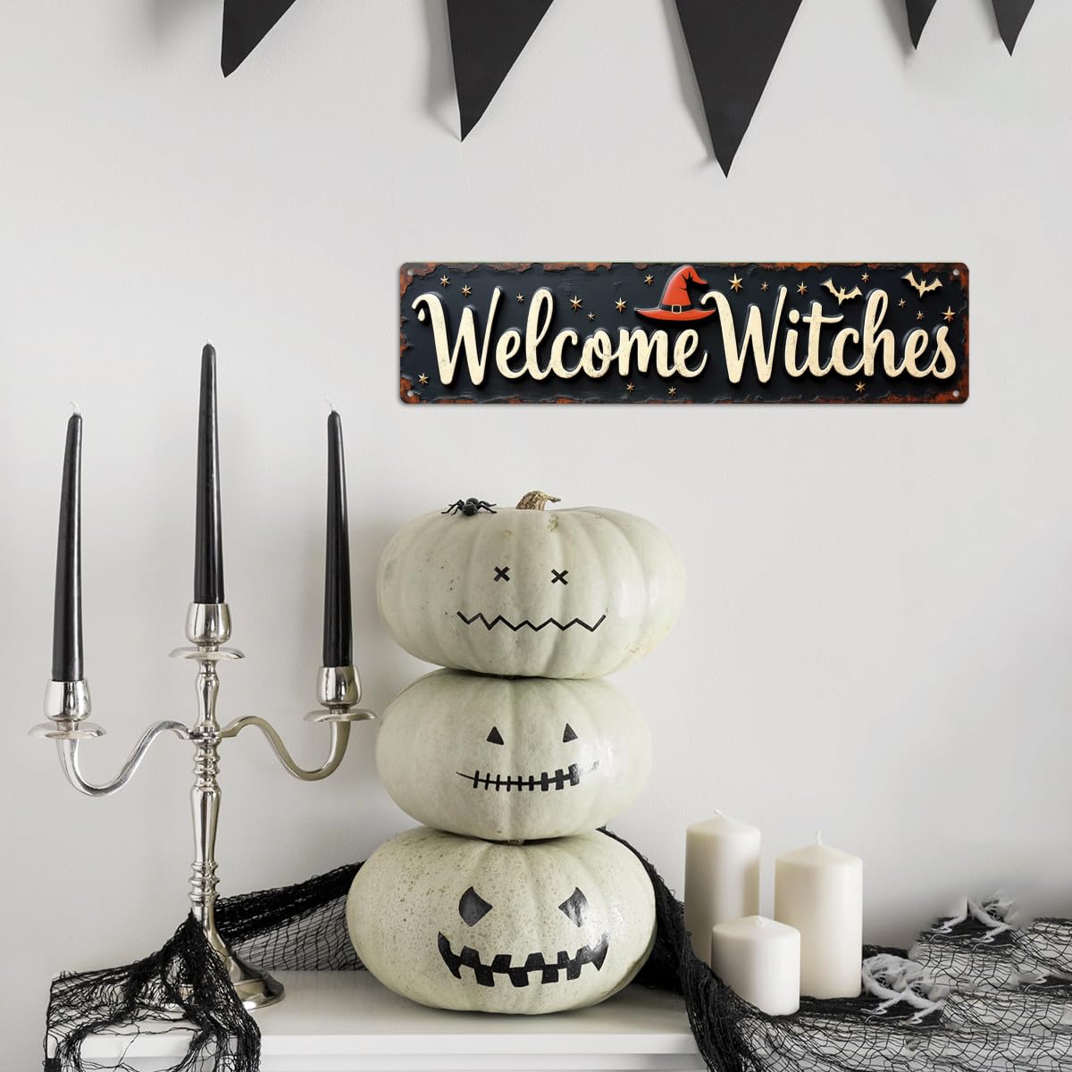 Welcome Witches Halloween Metal Tin Sign Rustic Wall Decor For Halloween Parties, Entryways, Living Rooms, And Man Caves Decorative Signs & Plaques 4x16 Inch