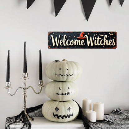 Welcome Witches Halloween Metal Tin Sign Rustic Wall Decor For Halloween Parties, Entryways, Living Rooms, And Man Caves Decorative Signs & Plaques 4x16 Inch