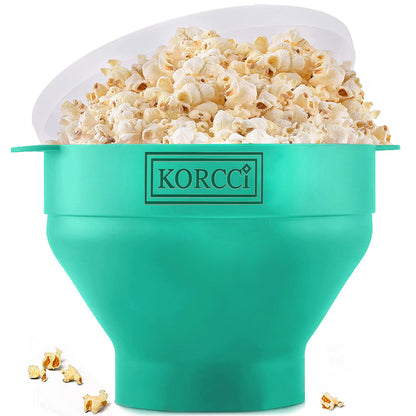 The Original Korcci Microwaveable Silicone Popcorn Popper, Microwave Popcorn Popper, Collapsible Microwave Popcorn Maker Bowl, No Oil Required, Use In Microwave, Dishwasher Safe (Blue)